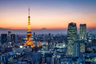 tokyo tower skyline at night